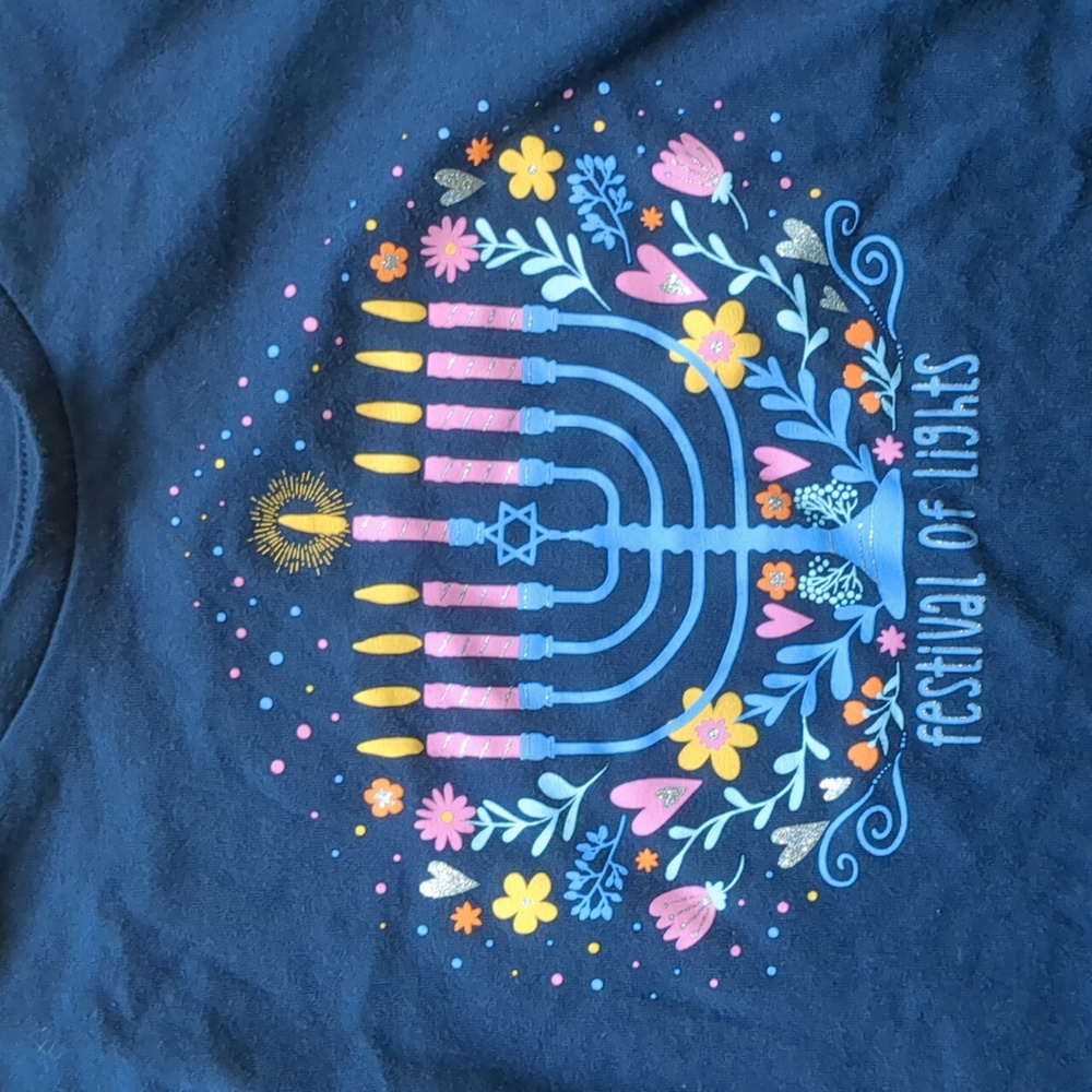 Girls Long Sleeve Hanukkah Shirt, Size XS - Picture 2 of 3